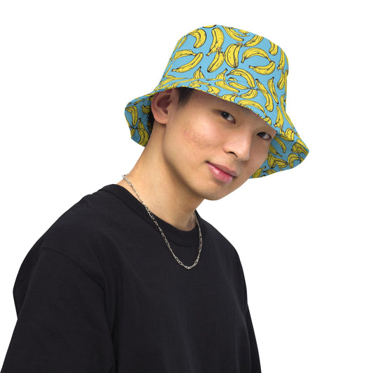 Banana Print Reversible Bucket Hat — Festival Summer Sun Hat