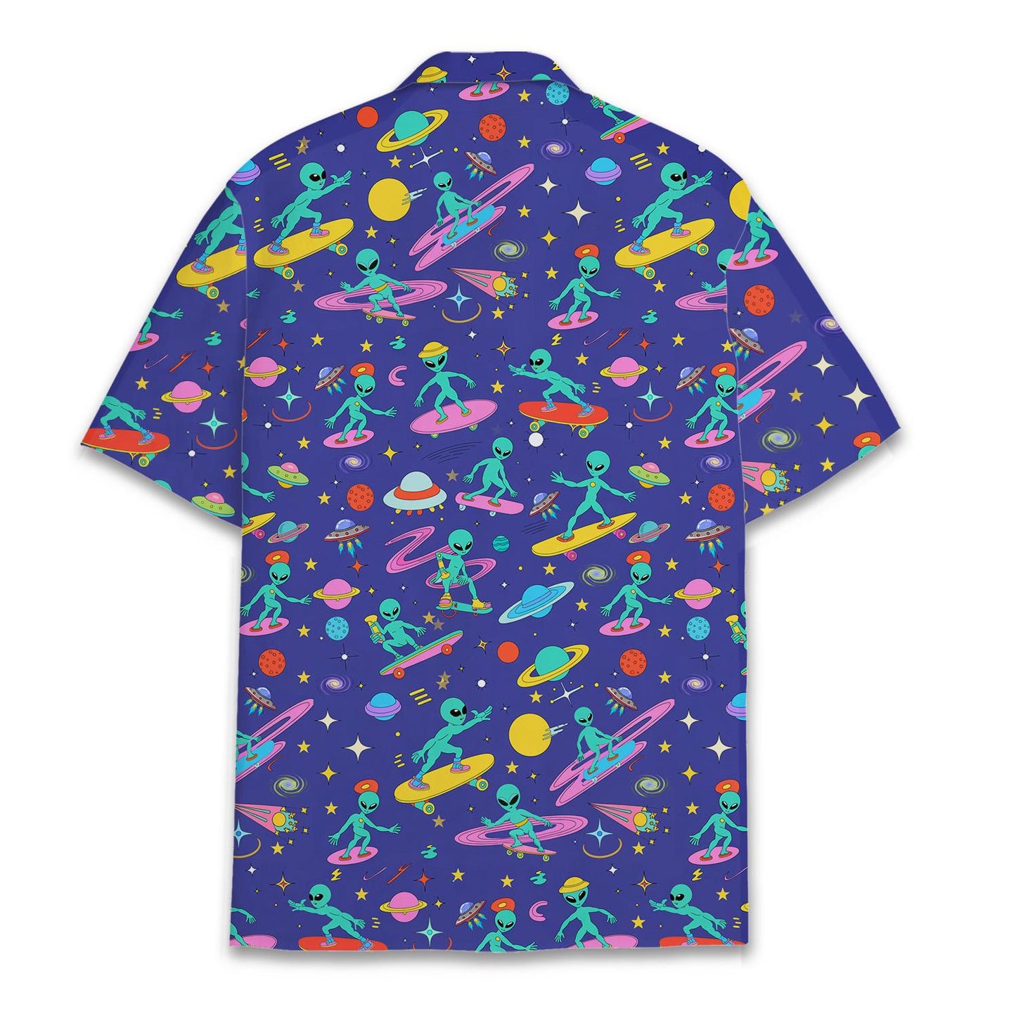 Surfing Alien Hawaiian Shirt — Funny UFO Beach Aloha Button-Down