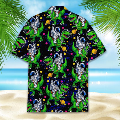 Astronaut Dinosaur Hawaiian Shirt — Funny Space T-Rex Aloha Button-Down