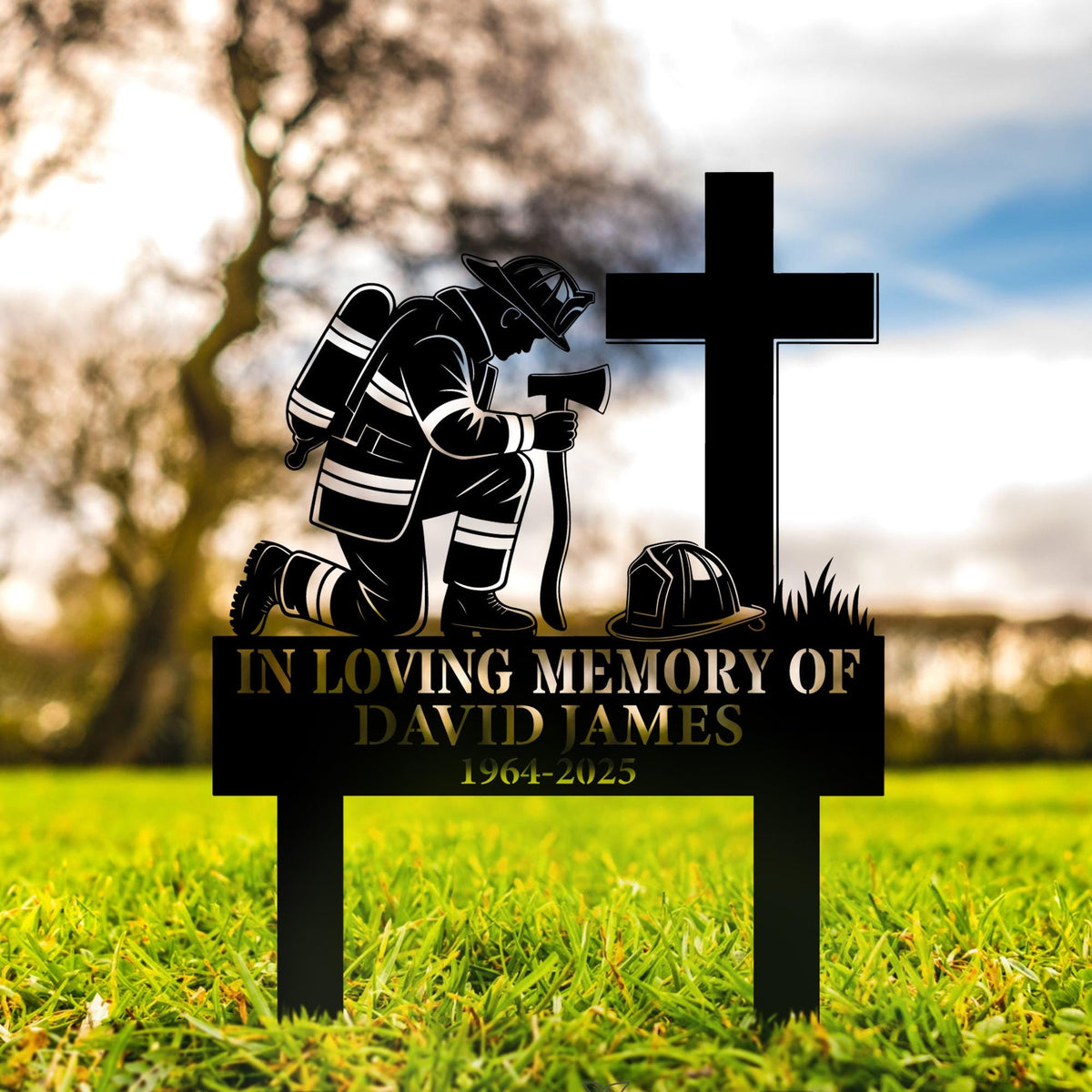 Personalized Firefighter Memorial Garden Stake – Custom Name Grave Marker Sign, Sympathy Gift For Fireman Family