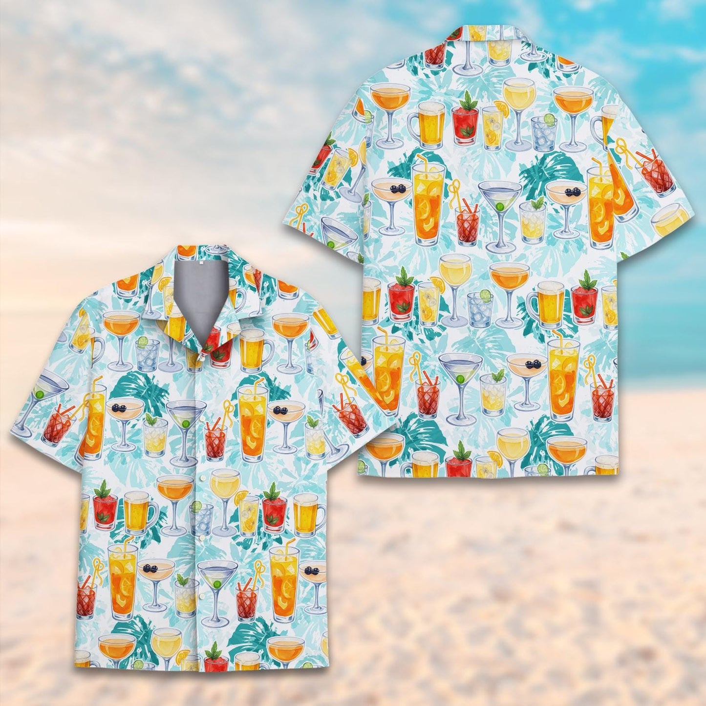 Tropical Cocktail Hawaiian Shirt — Funny Drinks Print Aloha Button-Down