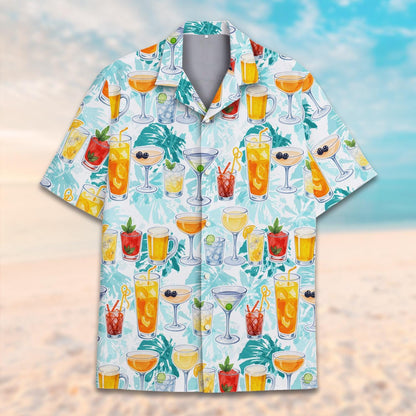 Tropical Cocktail Hawaiian Shirt — Funny Drinks Print Aloha Button-Down