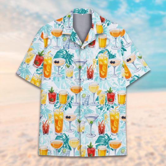 Tropical Cocktail Hawaiian Shirt — Funny Drinks Print Aloha Button-Down
