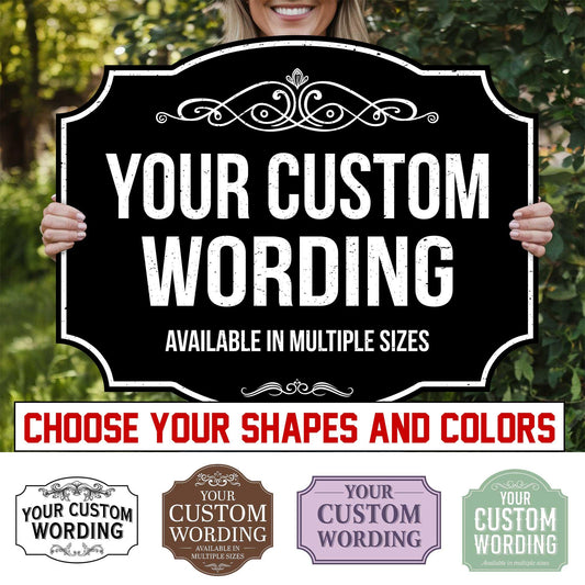 Custom Text Metal Sign – Personalized Wording Plaque In Multiple Shapes And Colors, Gift For Home Or Business
