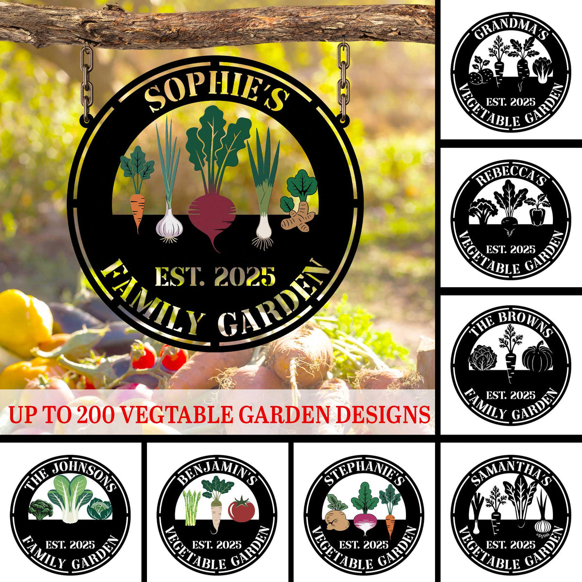 Personalized Vegetable Garden Metal Sign – Custom Family Name Round Veggie Plaque, Gift For Gardener