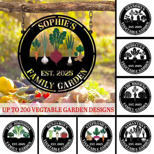 Personalized Vegetable Garden Metal Sign – Custom Family Name Round Veggie Plaque, Gift For Gardener
