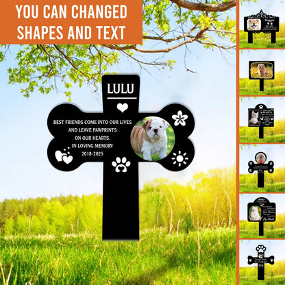 Personalized Dog Memorial Cross Sign, Custom Name Photo Pet Grave Marker – Pawprint Sympathy Gift, Outdoor Remembrance