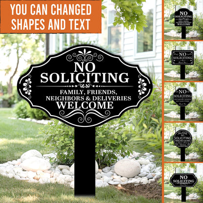 Custom No Soliciting Yard Sign – Personalized Shape And Text Metal Decor, Gift For Homeowner