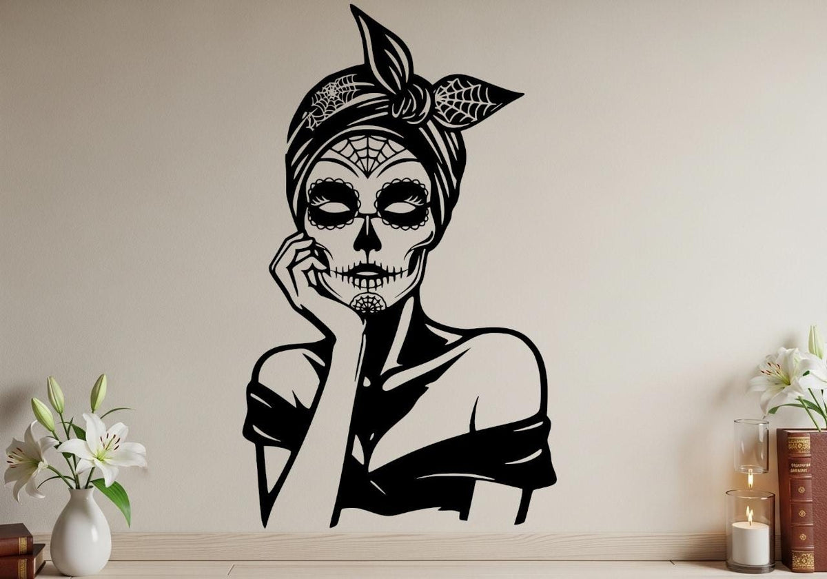 Sugar Skull Woman Metal Decor, Day Of The Dead Wall Art, Dia De Los Muertos Wall Decor, Boho Floral Skull Wall Art, Gift For Mexicans