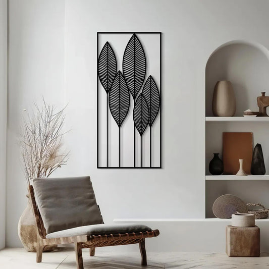 Black Leaf Metal Wall Art, Modern 3d Botanical Sculpture, Large Metal Wall Decor For Living Room, Entryway Or Above Bed Accent