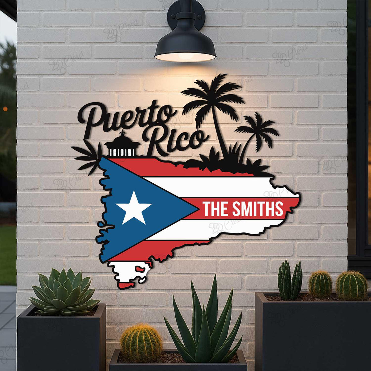 Personalized Puerto Rico Flag Map Metal Sign – Custom Family Name Palm Tree Wall Art, Gift For Puerto Rican Home