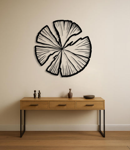 Abstract Wood Ring Metal Wall Art, Organic Modern Wall Decor, Minimalist Black Metal Wall Sculpture, Nature Inspired Livingroom Wall Art