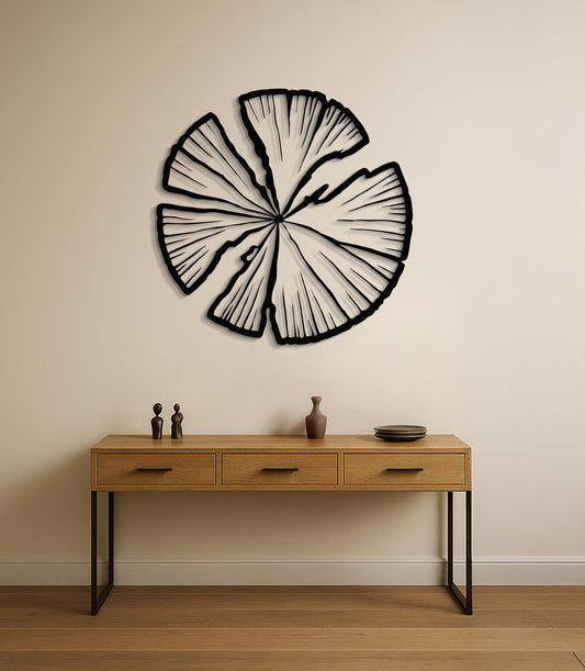 Abstract Wood Ring Metal Wall Art, Organic Modern Wall Decor, Minimalist Black Metal Wall Sculpture, Nature Inspired Livingroom Wall Art