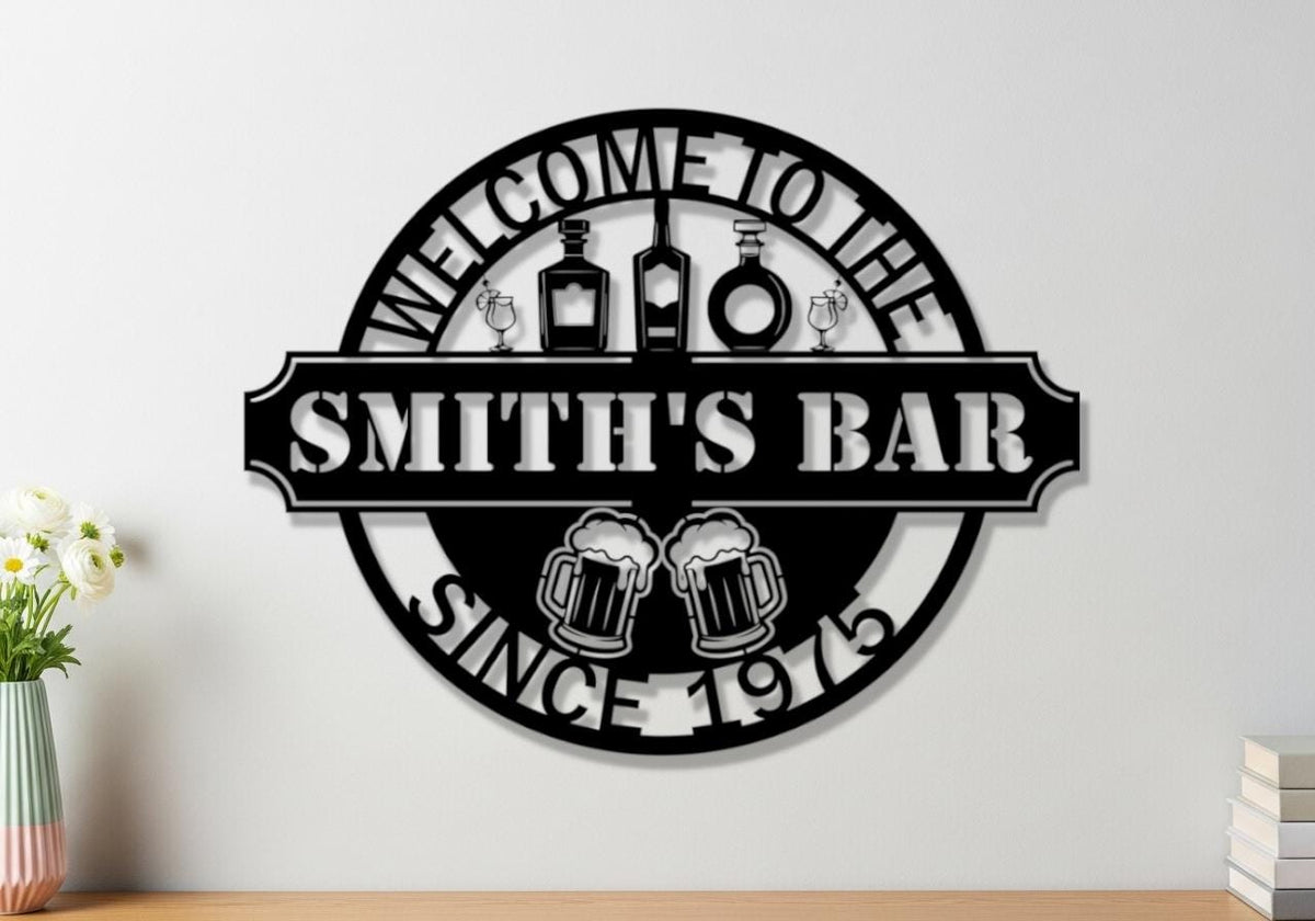 Custom Metal Bar Sign - Personalized Home Bar Decor - Welcome To The Bar Name Sign - Est. Year Man Cave Gift - Metal Wall Art