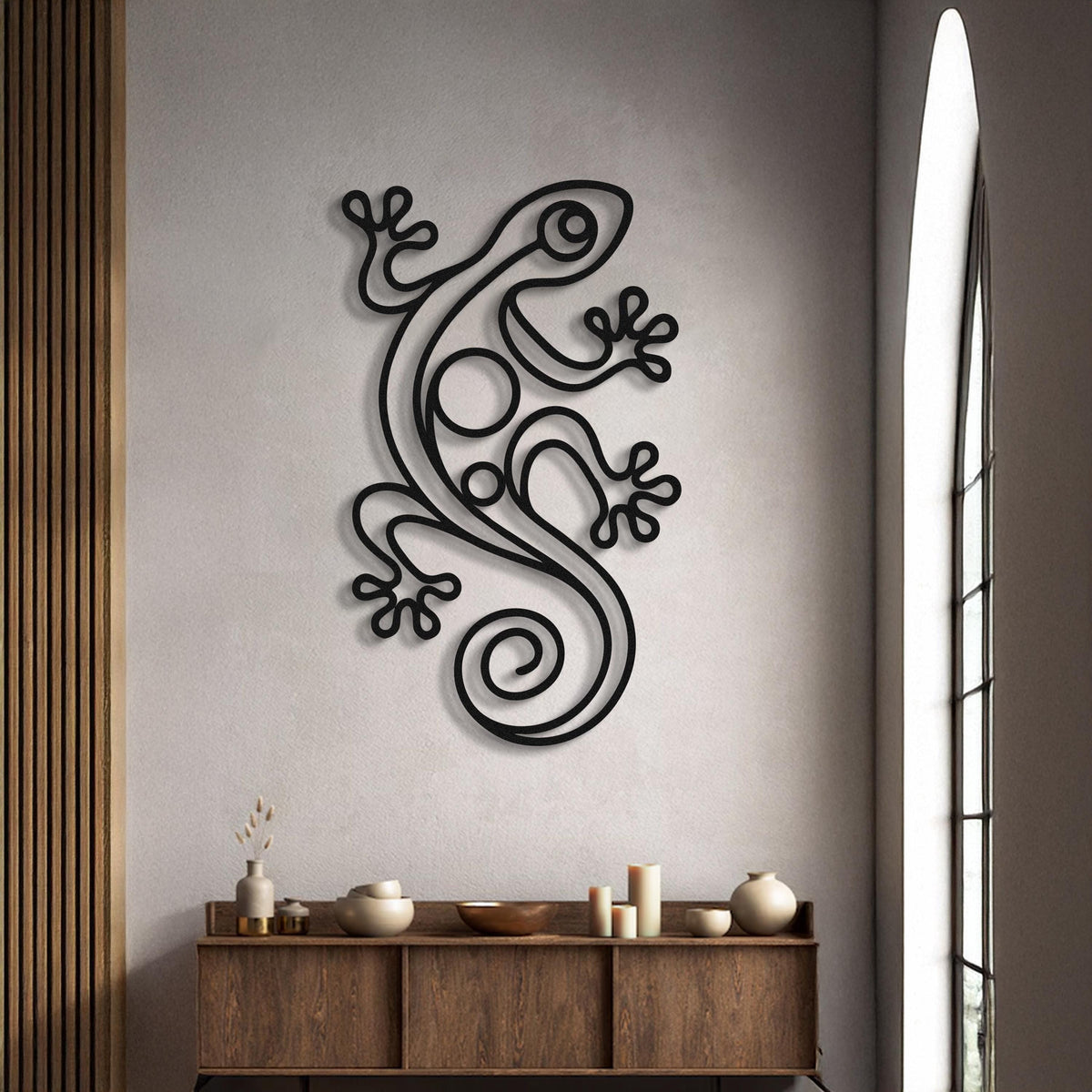 Modern Gecko Metal Wall Art, Black Animal Wall Decor, Minimalist Line Art Sculpture, Large Metal Wall Hanging For Livingroom