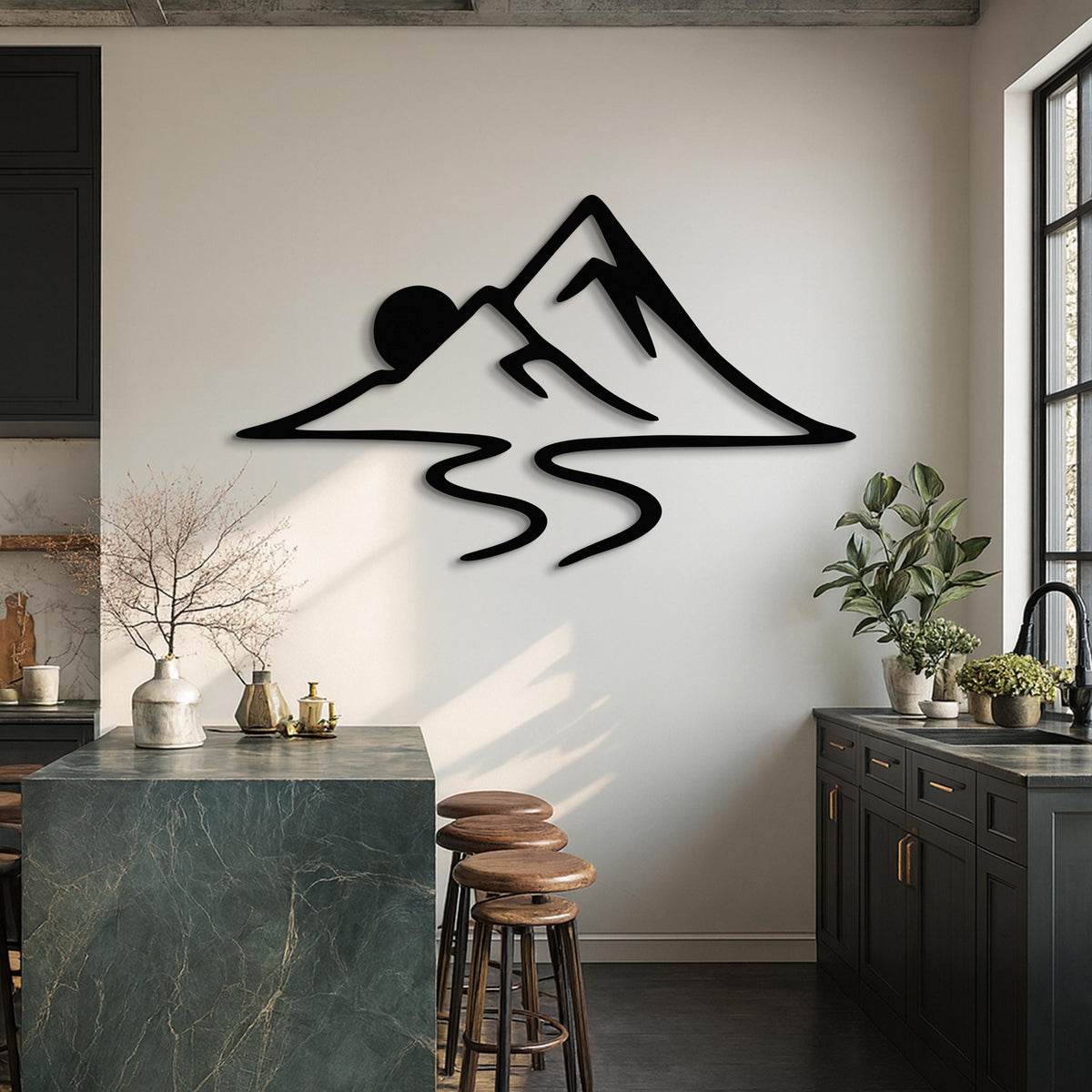 Mountain Line Art Metal Wall Art, Modern Black Metal Decor, Nature Inspired Wall Sculpture, Contemporary Minimal Wall Art, Livingroom Decor