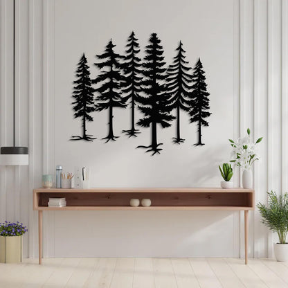 Forest Trees Metal Wall Art, Pine Tree Metal Wall Decor, Nature Inspired Black Metal Wall Art, Large Living Room Wall Decor, Rustic Wall Art