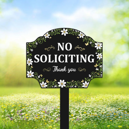 Daisy No Soliciting Metal Yard Sign – Floral Garden Stake, Front Yard Decor