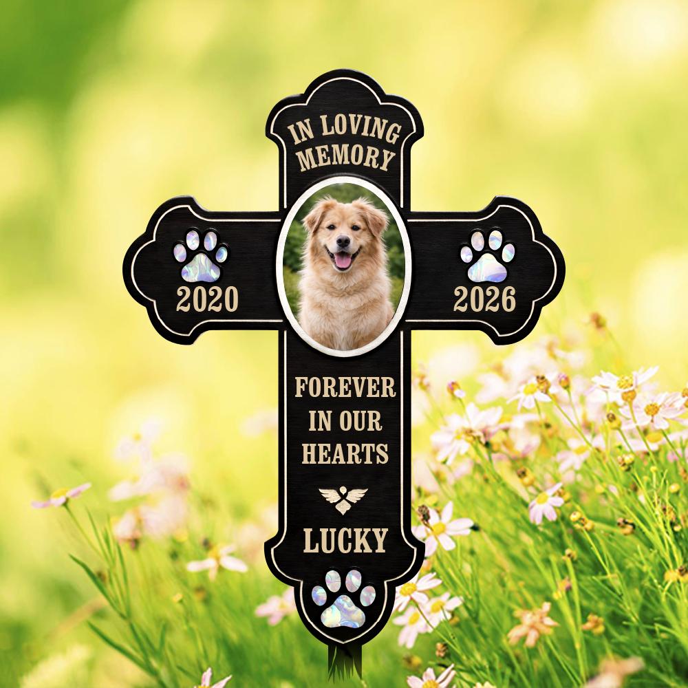 Personalized Dog Memorial Cross Garden Stake – Custom Photo And Name Grave Marker, Pet Loss Sympathy Gift