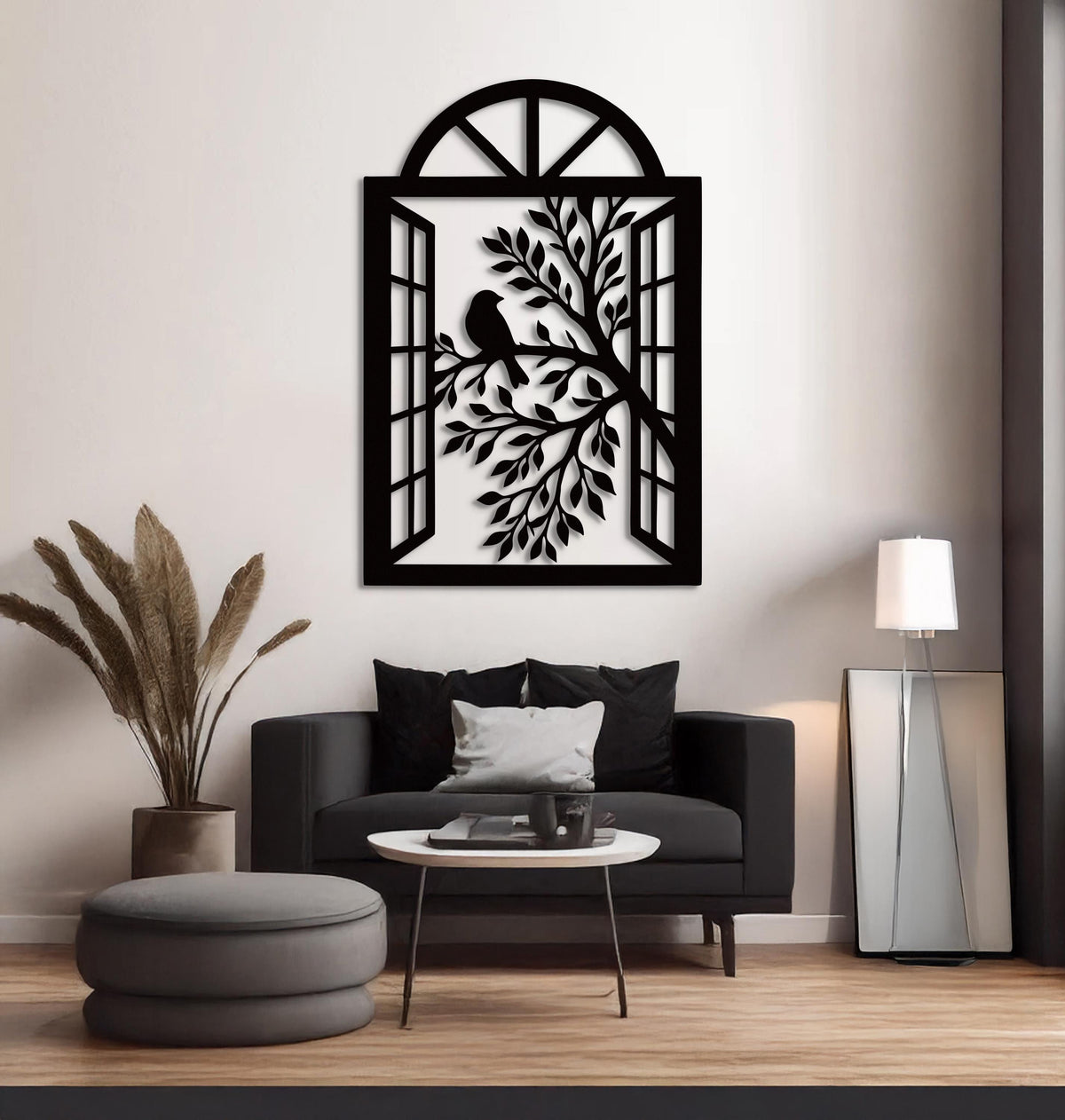Bird Window Metal Wall Art, Nature Inspired Black Metal Decor, Modern Minimal Wall Sculpture, Botanical Wall Art, Contemporary Home Decor