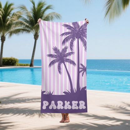 Personalized  Palm Tree Striped Towel,vacation Beach Trip Gift, Vacation Towels,personalized Vacation Beach Towels,beach Towels