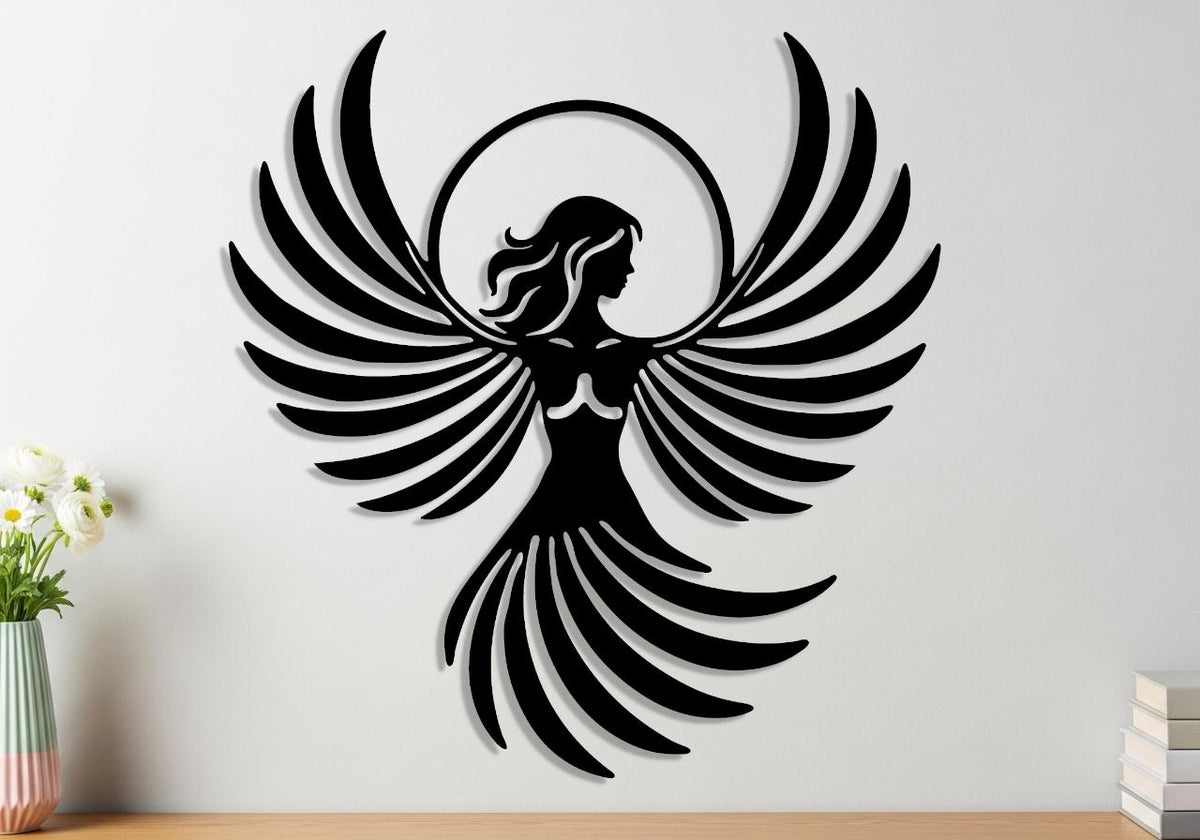 Shamanic Spirit Steel Wall Art, Winged Woman Bird Of Prey Decor