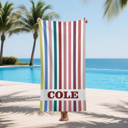 Personalized Colorful Rainbow Beach Towel, Name Towels Design, Striped Pool Towel
