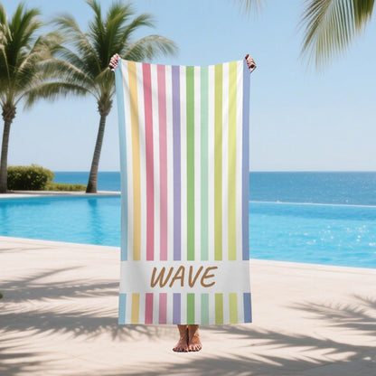 Personalized Colorful Rainbow Beach Towel, Name Towels Design, Striped Pool Towel