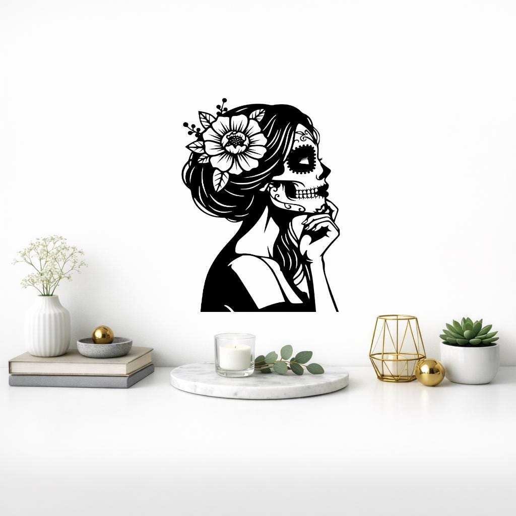 Sugar Skull Woman Metal Decor, Day Of The Dead Wall Art, Dia De Los Muertos Wall Decor, Boho Floral Skull Wall Art, Gift For Mexicans
