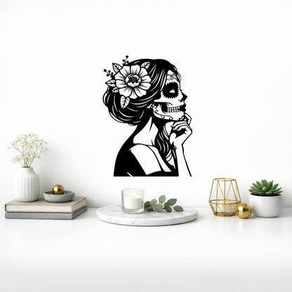 Sugar Skull Woman Metal Decor, Day Of The Dead Wall Art, Dia De Los Muertos Wall Decor, Boho Floral Skull Wall Art, Gift For Mexicans