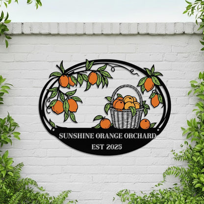 Personalized Orange Orchard Sign – Custom Name Farmhouse Fruit Decor, Gift For Garden Lover