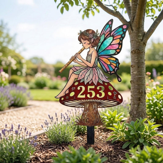 Personalized Fairy Mushroom Address Sign – Custom House Number Garden Stake, Whimsical Gift