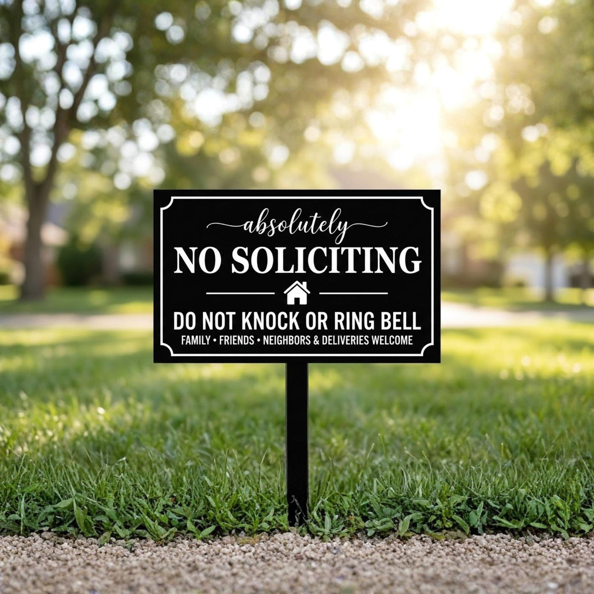 Absolutely No Soliciting Metal Yard Sign – Do Not Knock Or Ring Bell Lawn Stake, Gift For Homeowner Privacy