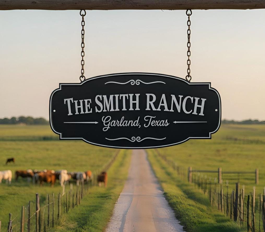 Personalized Ranch Sign – Custom Family Name & Location Hanging Metal Farm Decor, Housewarming Gift