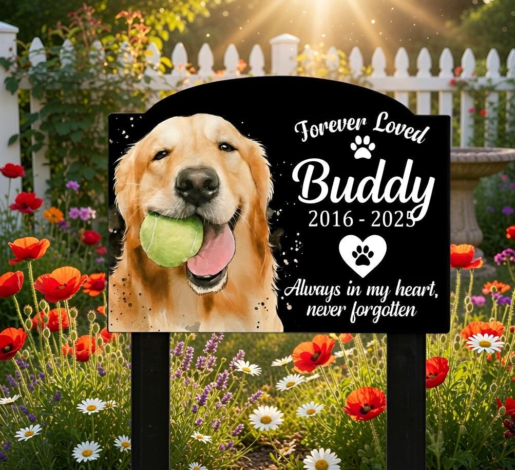 Personalized Dog Memorial Garden Stake – Custom Photo And Name Pet Sympathy Sign, Gift For Pet Loss