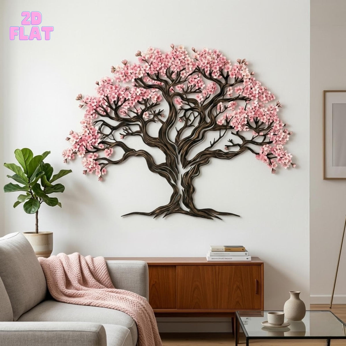 Cherry Blossom Tree Metal Wall Art – Sculptural Branch Decor For Living Room Or Garden