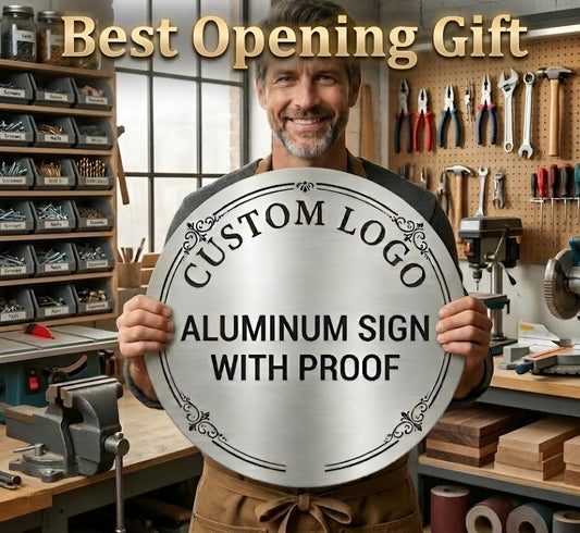 Custom Logo Aluminum Metal Sign – Personalized Business Round Plaque With Proof, Grand Opening Gift