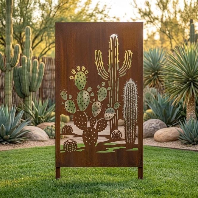 Desert Cactus Metal Garden Panel – Saguaro Southwest Yard Art, Gift For Desert Garden Lovers