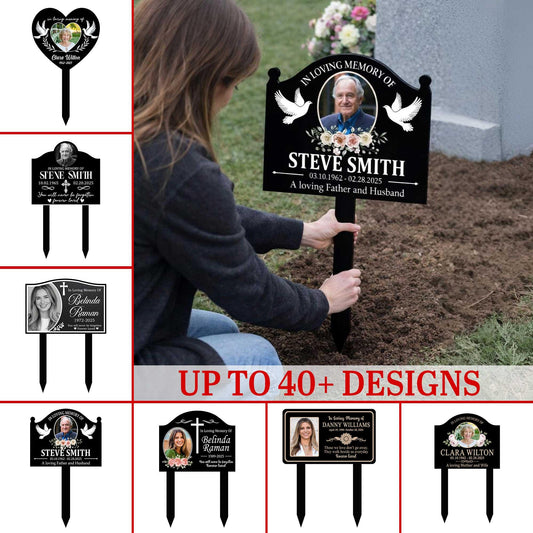Personalized Photo Memorial Garden Stake With Doves – Custom Name And Date Heart Sign, Sympathy Gift