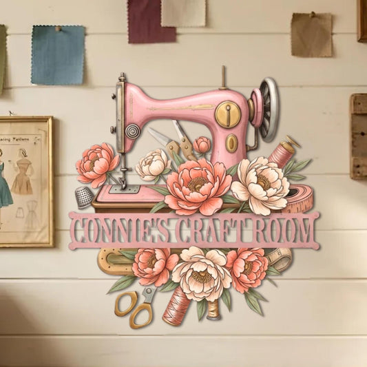 Personalized Sewing Room Metal Sign – Custom Name Vintage Machine Wall Art, Gift For Grandma