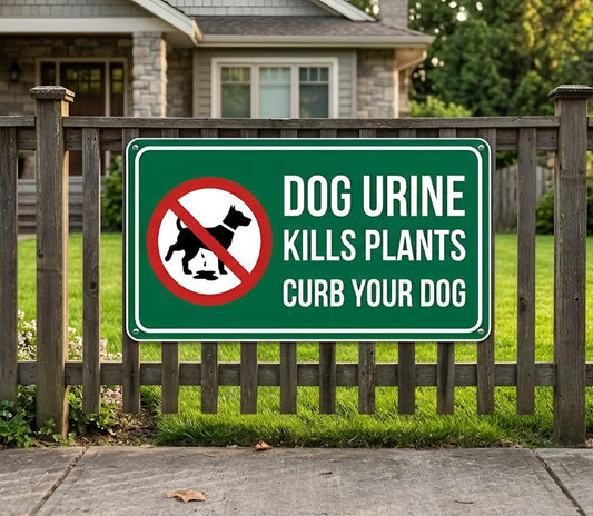 Dog Urine Kills Plants Aluminum Sign – Curb Your Dog Yard Warning, Gift For Lawn Owners
