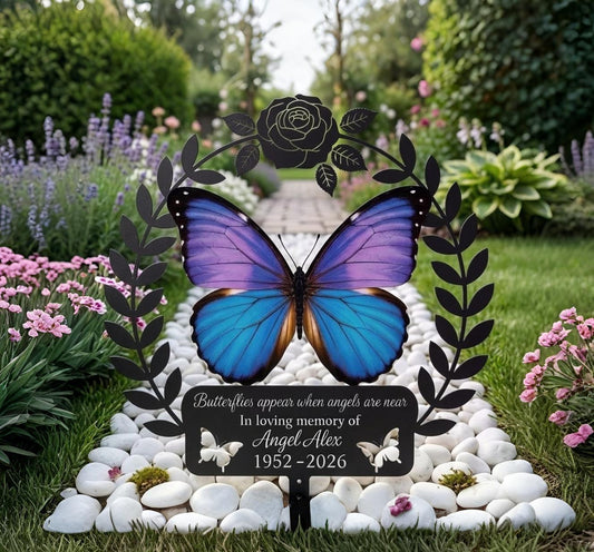 Personalized Butterfly Memorial Garden Stake – Custom Name Grave Marker, Sympathy Gift For Loss Of Loved One