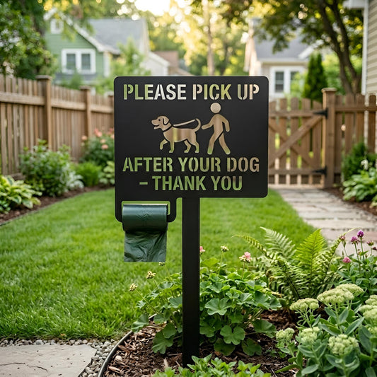 Please Pick Up After Your Dog Metal Yard Sign – Dog Waste Station With Bag Holder, Gift For Homeowner Or Lawn