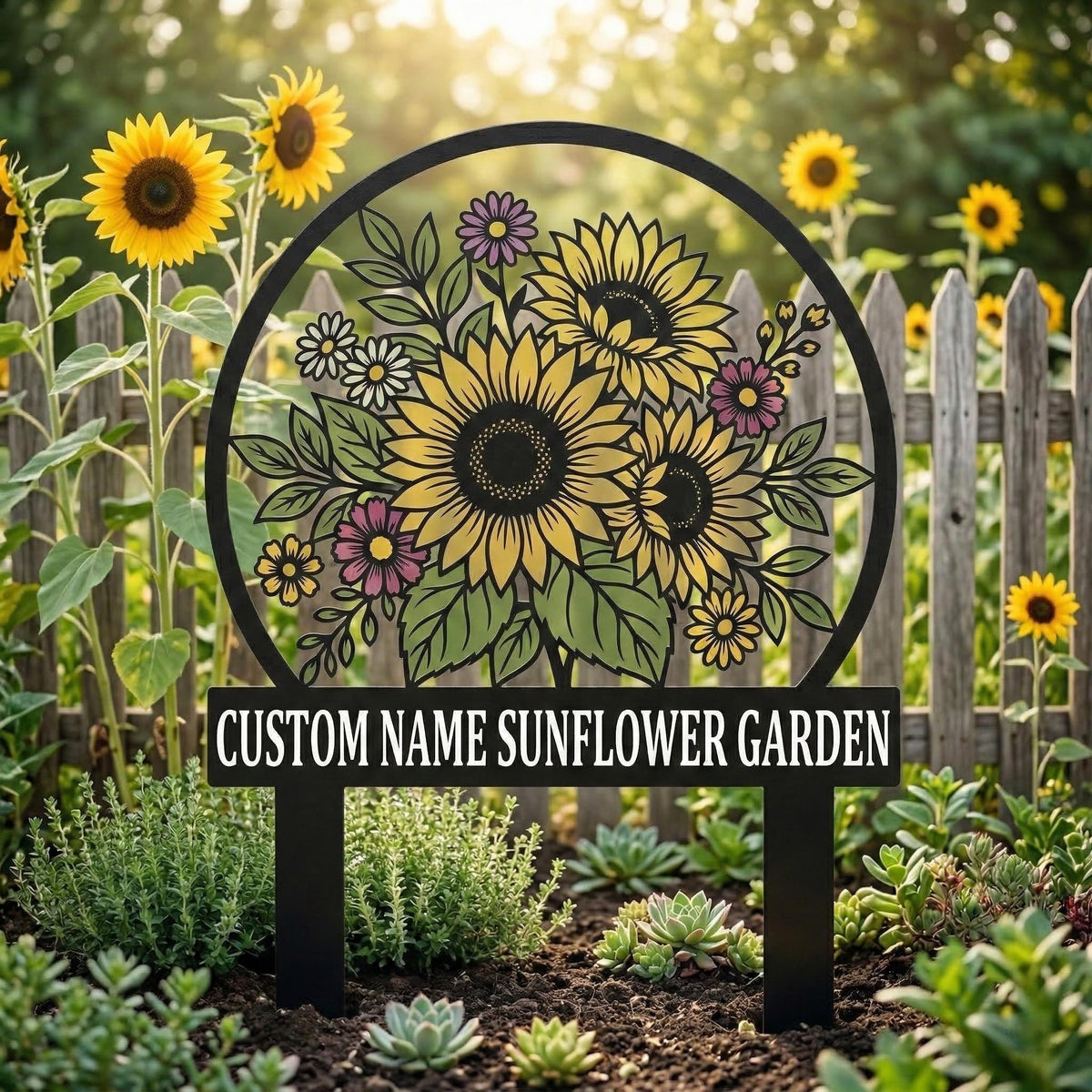 Personalized Sunflower Garden Stake – Custom Name Metal Flower Sign, Gift For Gardener