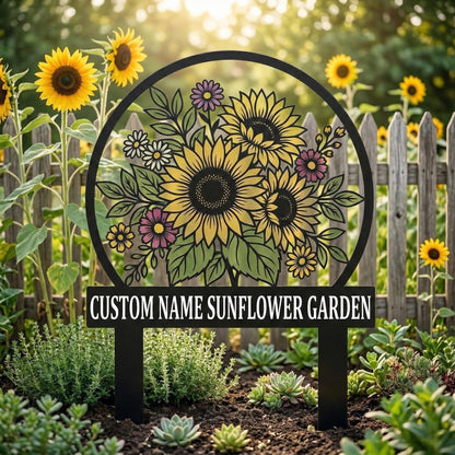 Personalized Sunflower Garden Stake – Custom Name Metal Flower Sign, Gift For Gardener