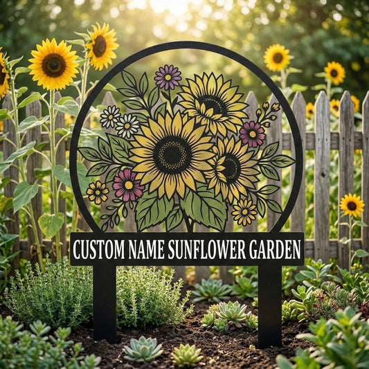 Personalized Sunflower Garden Stake – Custom Name Metal Flower Sign, Gift For Gardener