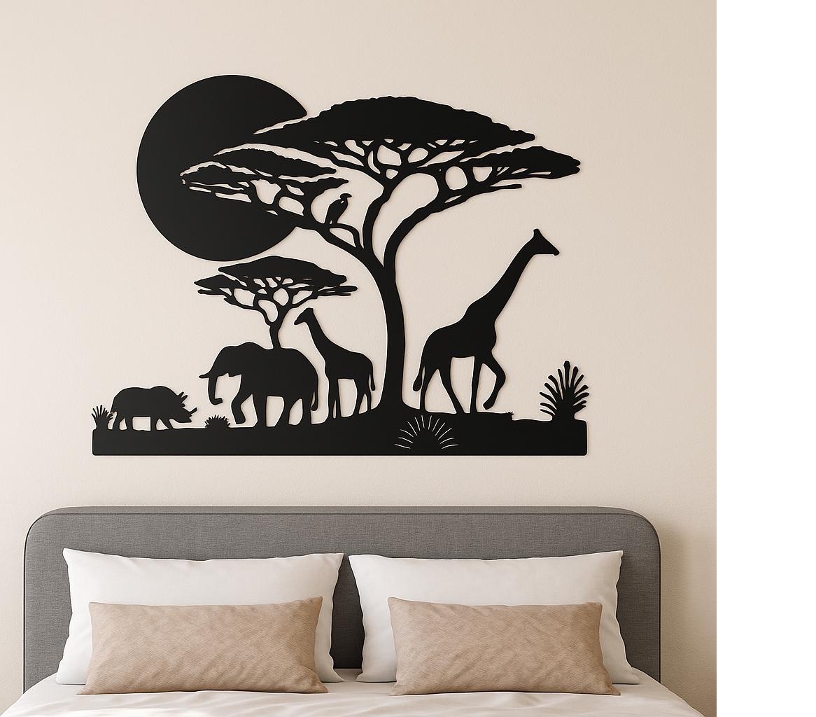 Minimalist African Metal Wall Art, Safari Animals Tree Decor, Savannah Silhouette Home Decoration,rustic Living Room Decor,cabin Decor