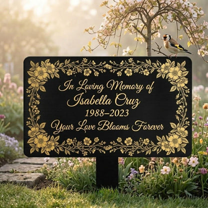 Personalized Memorial Garden Stake – Custom Name And Dates Floral Plaque, Sympathy Gift In Loving Memory