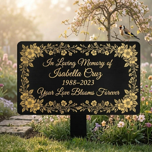 Personalized Memorial Garden Stake – Custom Name And Dates Floral Plaque, Sympathy Gift In Loving Memory