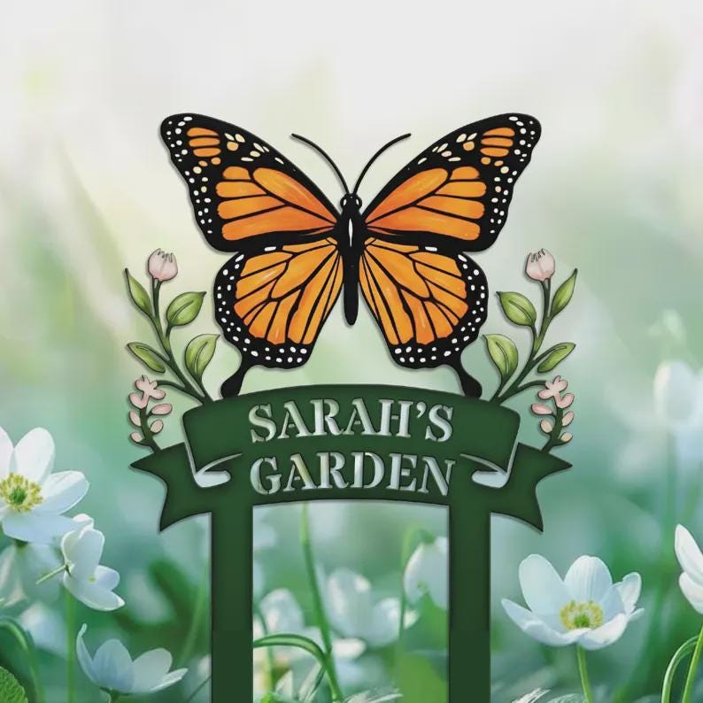 Personalized Monarch Butterfly Garden Stake – Custom Name Sign, Gift For Gardener